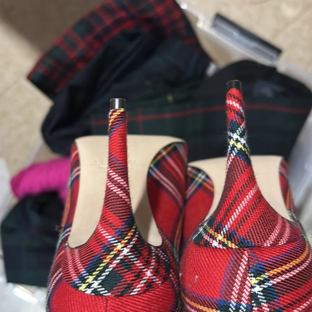 J.Crew Lucie Pump Tartan Star Sequins Red Plaid Sz 8 NWOB
